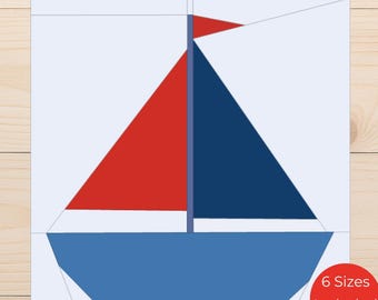 Patrón FPP de velero en PDF - Bloque de edredón náutico - Barco de paper piecing
