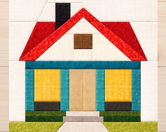 Casa de campo clásica – Patrón de bloque de colcha FPP / Casa de campo con técnica de patchwork sobre papel / Descarga instantánea