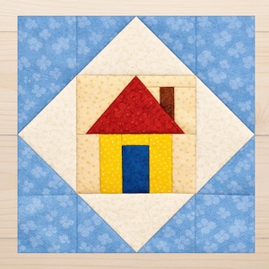 Simple House Quilt Block Pattern – FPP PDF Template – Modern Patchwork Design