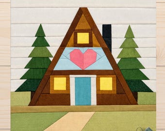 Cabaña en forma de A con forma de corazón – Patrón de bloque de edredón FPP de Forest House