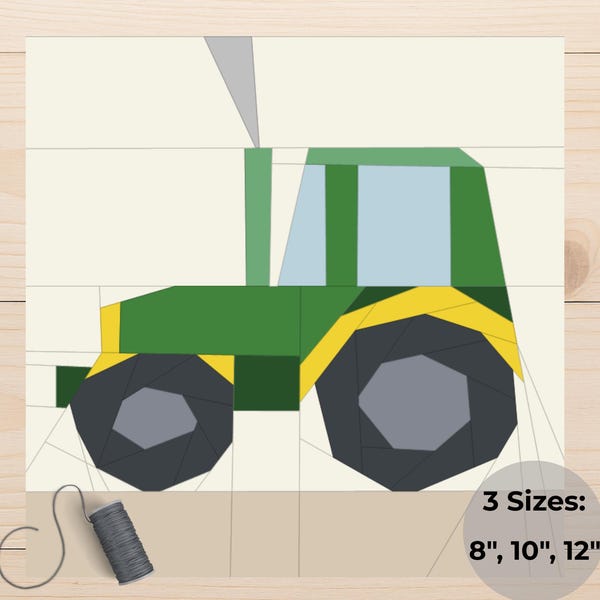 Tractor Quilt Block FPP Pattern – Farmhouse Sewing Template (PDF)