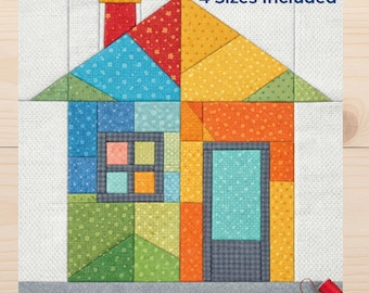 Patrón de bloque de edredón FPP de casa de patchwork - Paper Piecing moderno para el hogar - Descargar PDF