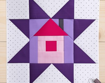 Patrón de bloque de edredón FPP de Star House en PDF