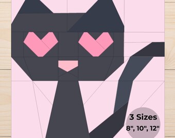 Bloque de edredón de gato - Patrón PDF de patchwork de papel FPP fácil