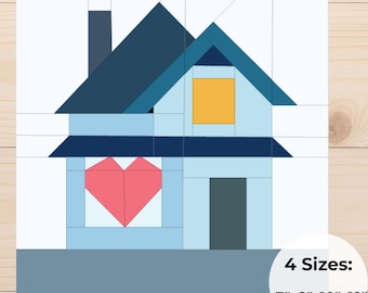 Bloque de edredón Heart Cottage FPP: patrón de casa fácil, PDF para principiantes