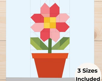 Patrón de bloque de edredón FPP con flores geométricas: diseño floral moderno