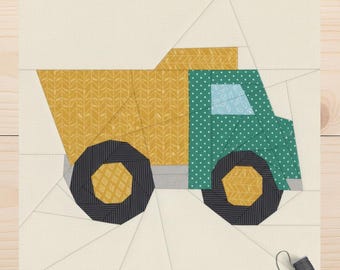 Patrón de patchwork de papel para colcha de camión volquete / Bloque de camión de construcción PDF