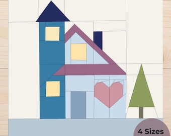 Patrón de bloque de edredón de casa con corazón (Paper Piecing en PDF)