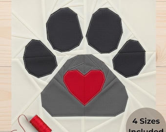 Patrón de bloque de edredón FPP de pata con corazón en PDF