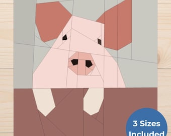 Patrón de bloque de edredón de cerdo FPP: plantilla de patchwork de animales de granja para colchas y proyectos de costura infantil.