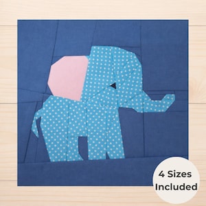Baby Elephant FPP Quilt Block Pattern | Foundation Paper Piecing PDF | Modern Animal Patchwork Design