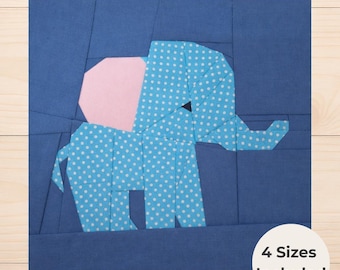 Patrón de bloque de edredón de elefante bebé FPP / PDF de patchwork de papel base / Diseño moderno de patchwork animal