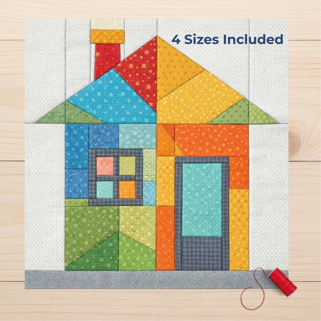 Patchwork House FPP Quilt Block Pattern - Modern Paper Piecing Home ...