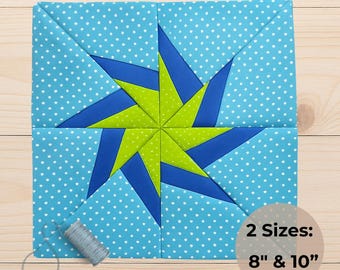 Patrón de colcha de estrella en espiral – FPP PDF en 8 y 10 pulgadas, bloque de acolchado moderno