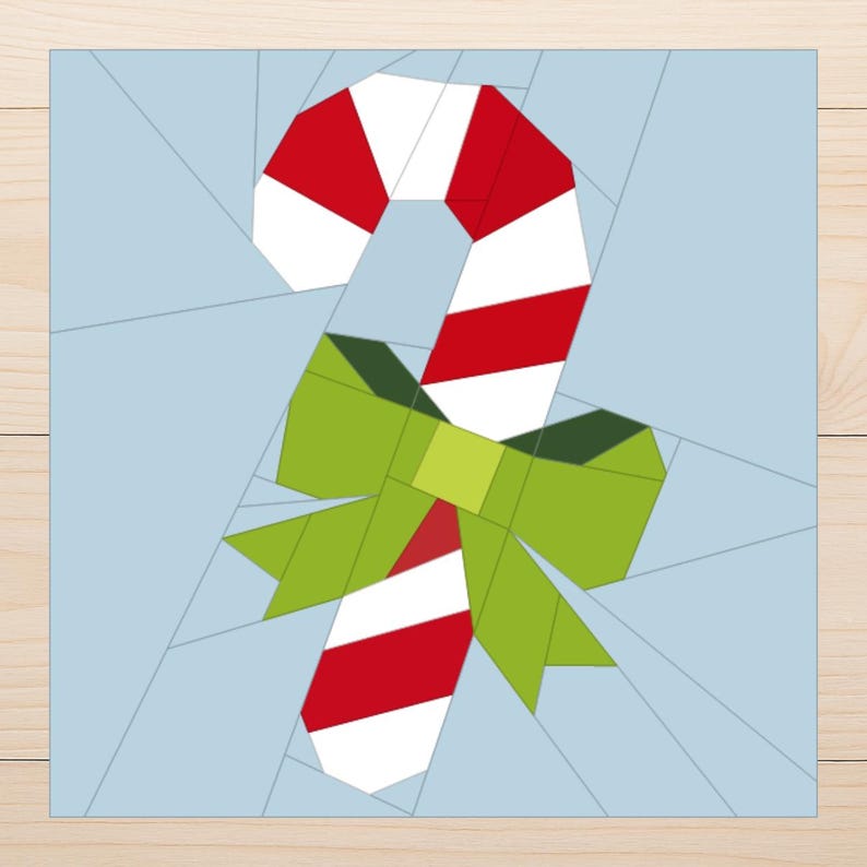 Candy Cane With Bow FPP Quilt Pattern, Christmas Paper Piecing Block ...
