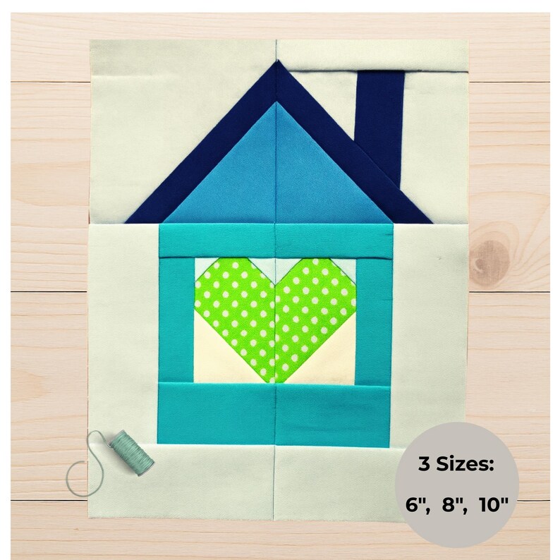 Heart House FPP Quilt Block Pattern - Foundation Paper Piecing PDF in 3 ...