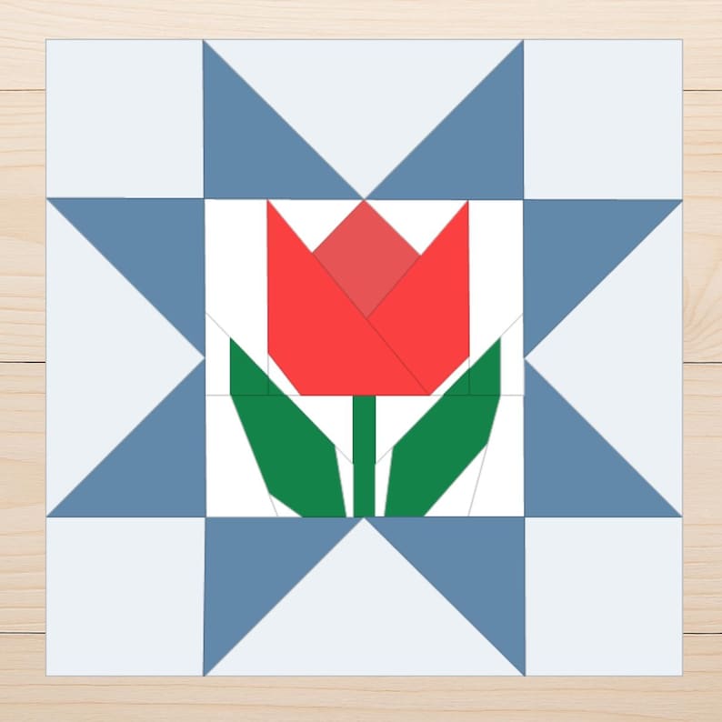 April Patterns Tulip in Star FPP Pattern, Floral Quilt Block, Foundation Paper Piecing ...