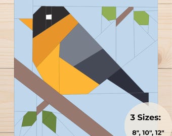 Patrón de bloque de edredón de pájaro: plantilla de costura fácil de FPP en tamaños de 8, 10 y 12 pulgadas