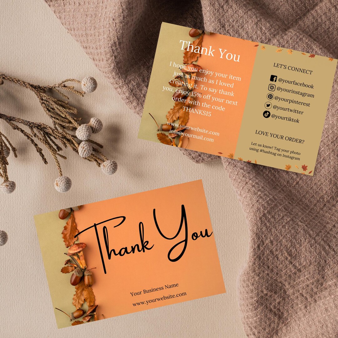 Printable Fall Thank You Card, Custom Business Thank You Template ...