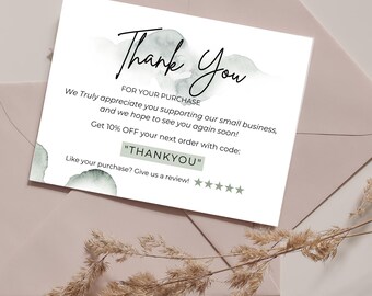 Editable Thank You Card Template, Small Business Packaging Insert, Canva DIY Customer Appreciation Note, Printable Minimalist Design