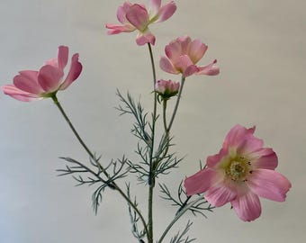 Artificial pink cosmos – realistic single stem with silk flowers for vase or decoration, durable and detailed