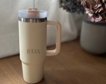 Personalized Thermos Mug as Mother's Day Gift Tumbler Name Printed 30 oz Travel Bottle Mug Straw Quencher (Stanley Cup Style)