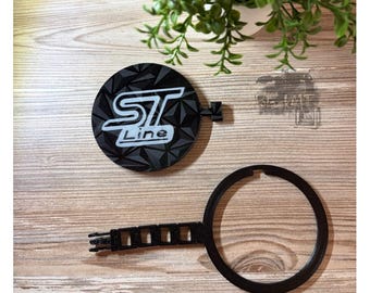Dop voor ruitensproeiervloeistofreservoir van de Ford Fiesta MK8 ST Line, 3D-geprint, zwart | Carbon & geometrisch design | Dop voor ruitensproeiervloeistofreservoir