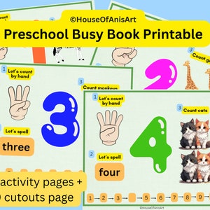 Libro ocupado preescolar imprimible para niños pequeños del número 1 al número 10, jardín de infantes de educación en casa Montessori
