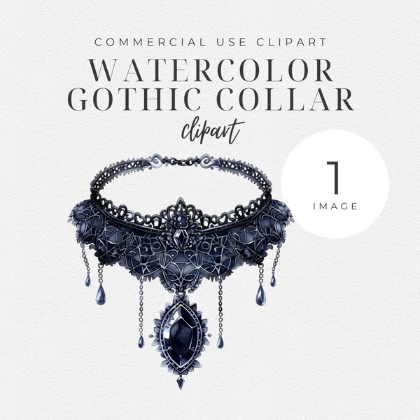 Elegant Watercolor Gothic Collar Watercolor Clipart with Commercial License – Digital Download