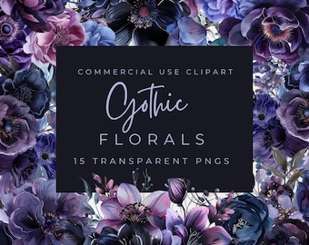 Gothic Watercolor Floral Clipart Bundle - 15 Dark Bloom PNGs for Invitations, Scrapbooking & Crafts - Instant Digital Download
