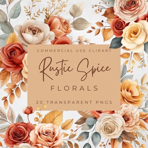 Rustikale Gewürz Florals Clipart - Boho Chic Herbst Blüten PNGs, erdige Hochzeitsdeko, digitale Scrapbooking