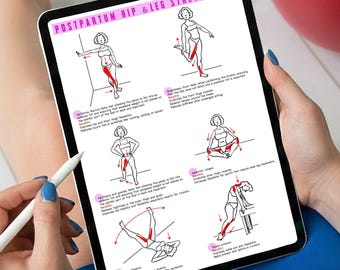 Postpartum hip & leg stretching PDF, Lower Body Workouts, Digital Download, Flexibility Workout