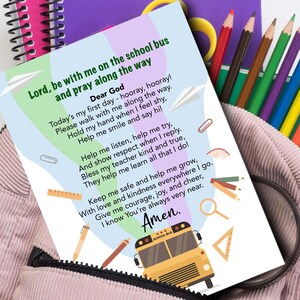 Rucksack-Segenskarte für Studenten, erster Schultagsgebet druckbar, christliche Kinderlunchbox-Notiz, Schulanfangsermutigung