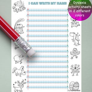 Animal-Themed Dyslexia Writing Practice Pages and Coloring PDF JPG - Colored Lined Paper for Visual Tracing and Animal Coloring Pages