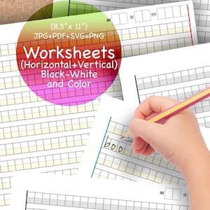 May include: A stack of worksheets with a grid design, some being filled in with a pencil. The worksheets are labeled "Worksheets (Horizontal+Vertical) Black-White and Color". The image also includes the text "(8.5" x 11") JPG+PDF+SVG+PNG".