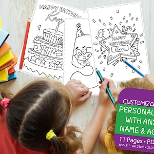 Birthday Coloring Pages, Customizable first birthday Coloring Sheets, personalized Kids Birthday Party Activity, Printable Easy to Color pdf