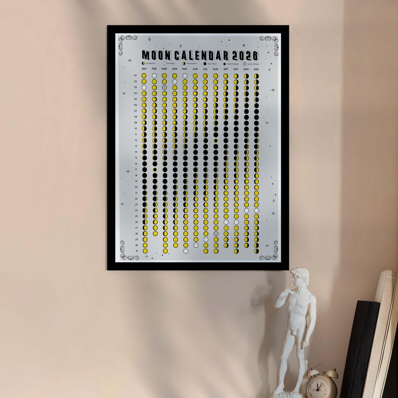 2026 Moon Calendar Printable, Lunar Phase Poster, Digital Download ...