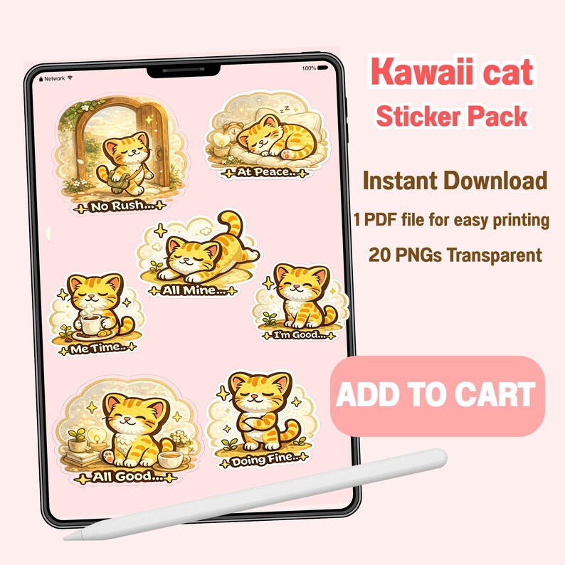 Kawaii Cat Single Life Stickers for iPad Goodnotes Digital Planner PNG ...