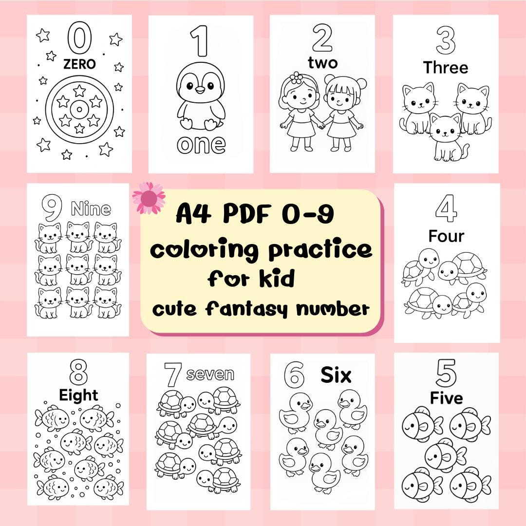 Kawaii Number Coloring Pages for Kids | 0–9 Cute Counting Animals ...