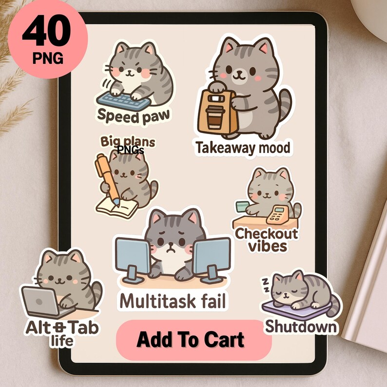 Cat Office Work Meka Bundle Digital Planner Productivity Sticker Pack ...