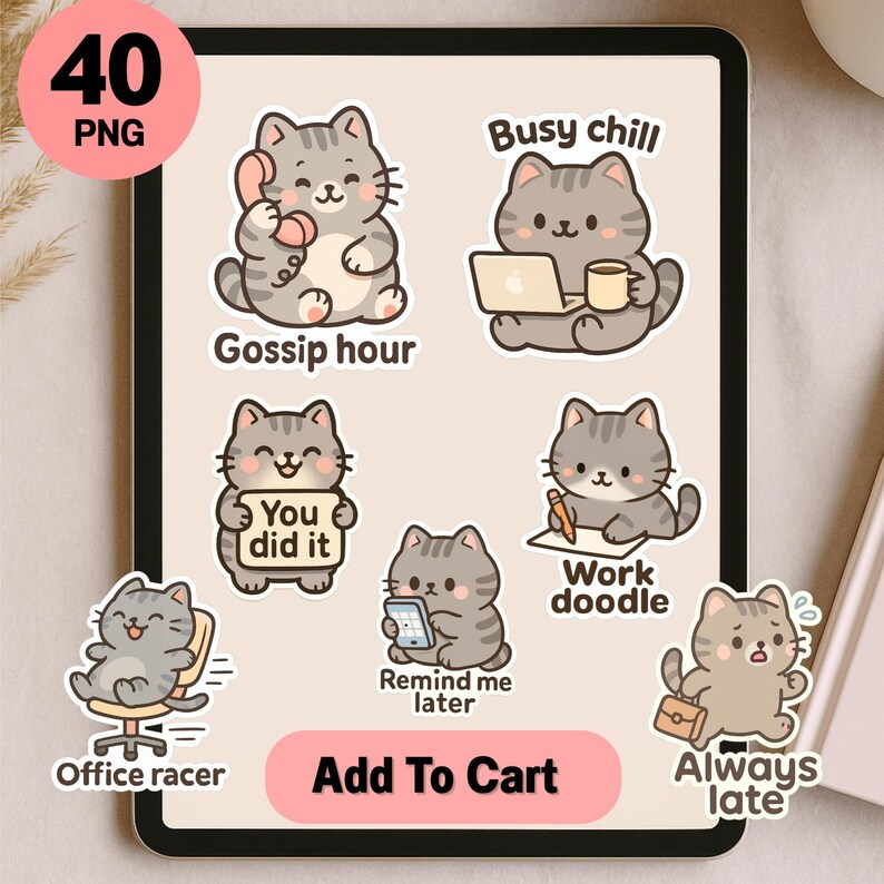 Cat Office Work Meka Bundle Digital Planner Productivity Sticker Pack ...