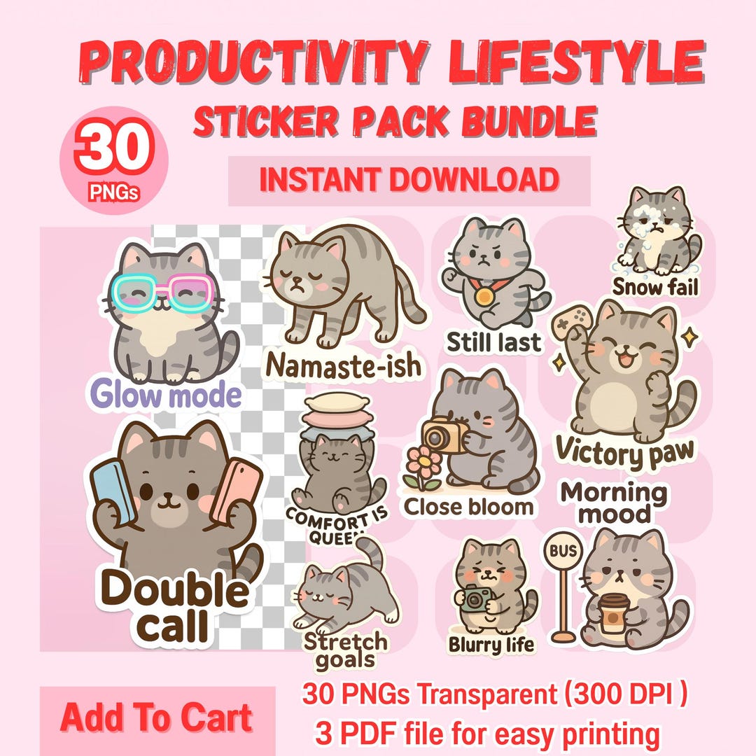Productivity Lifestyle Sticker Pack Bundle Digital Planner Work From ...