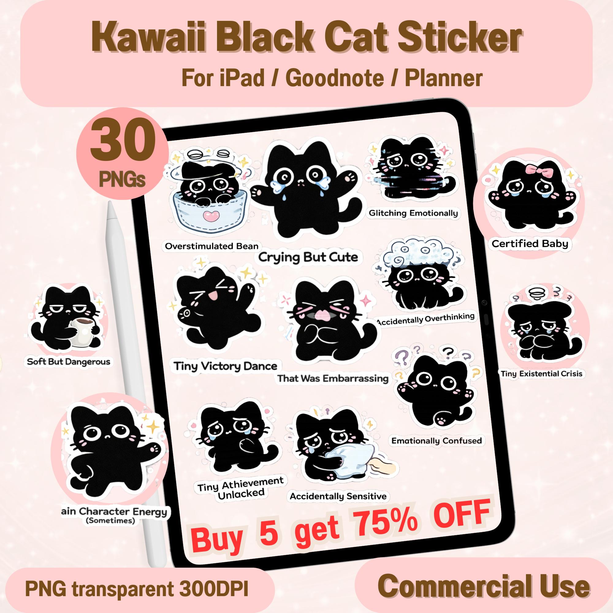 Black Cat Stickers PNG Bundle | 30 Relatable Planner Graphics Download ...
