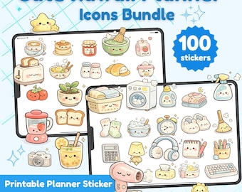 Cute Kawaii Planner Icons Bundle, GoodNotes Stickers, Cozy Pastel Digital Planner Stickers, iPad PNG Icon Pack