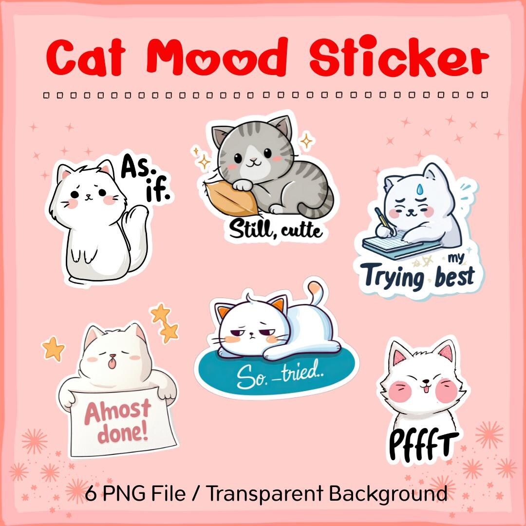 Cute Cat Meme Sticker Pack | Funny Cat Quotes Stickers | Kawaii Cat ...