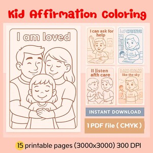 Kids Affirmation Coloring Pages | Printable Self-Esteem Coloring Book for Children | Mindfulness Positive Quotes | Instant Download PDF JPG
