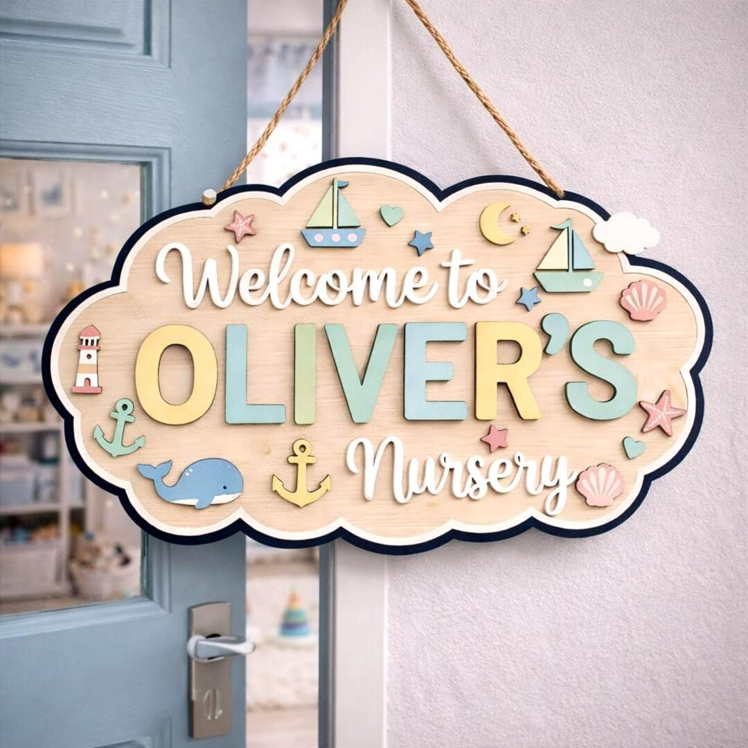 Personalized Nursery Door Sign, Nautical Baby Room Name Sign, Custom ...