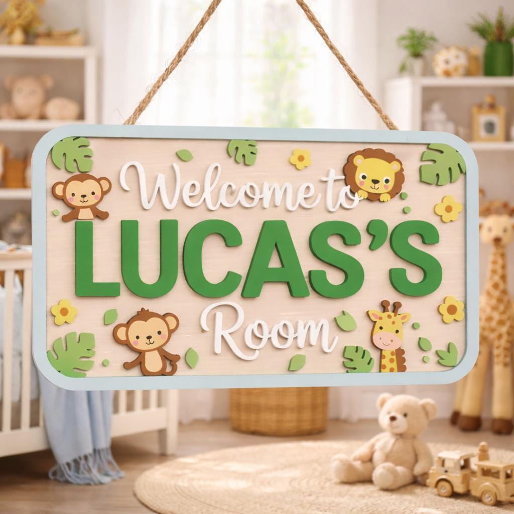 Personalized Jungle Nursery Door Sign, Custom Name Kids Room Sign ...