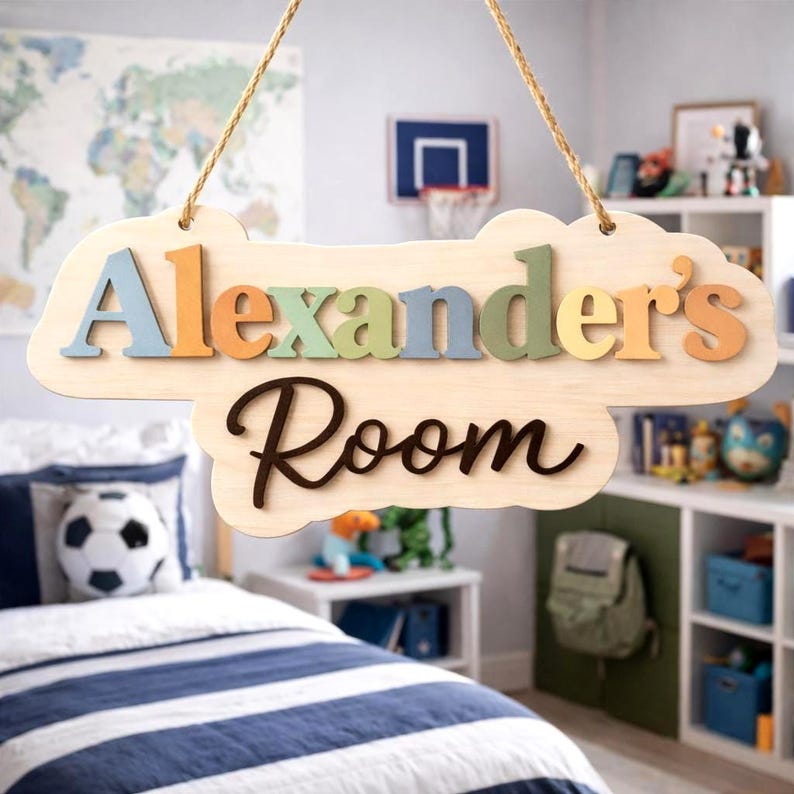 Personalized Kids Room Door Sign, Custom Name Wooden Cloud Sign ...