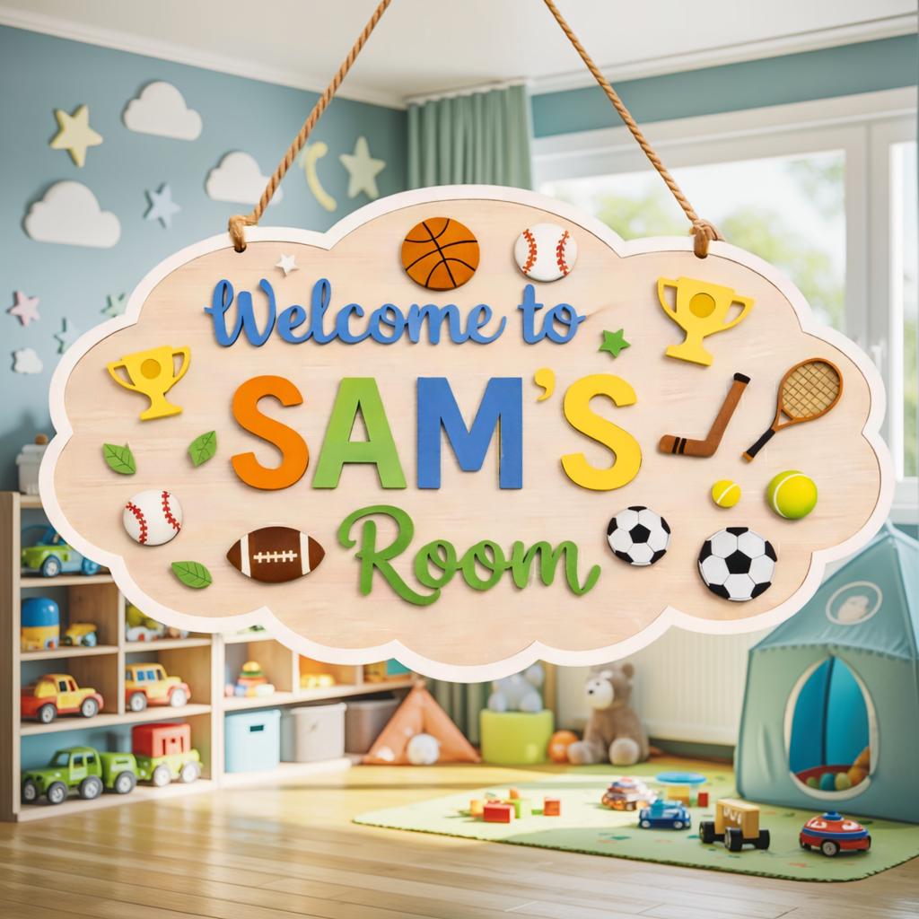 Personalized Sports Nursery Door Sign, Kids Room Name Sign, Wooden ...